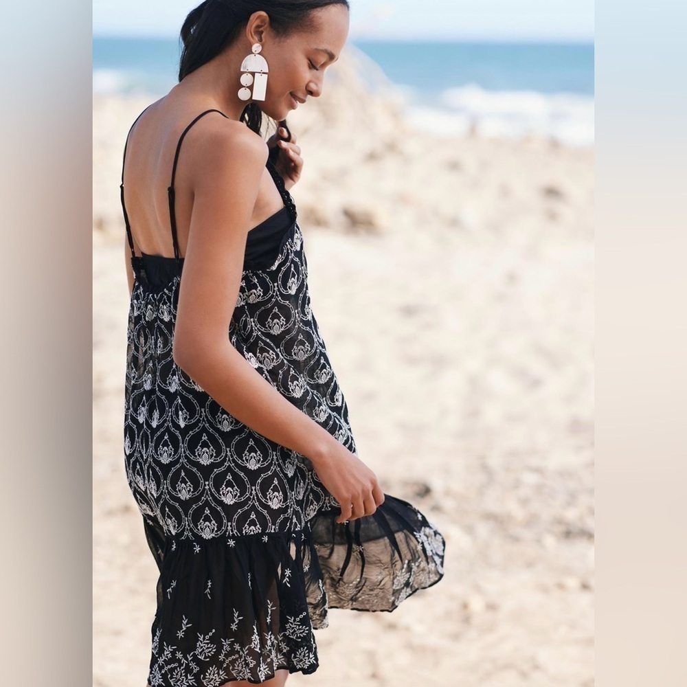 Anthropologie Sheer Embroidered Mini Dress - Picture 2 of 9